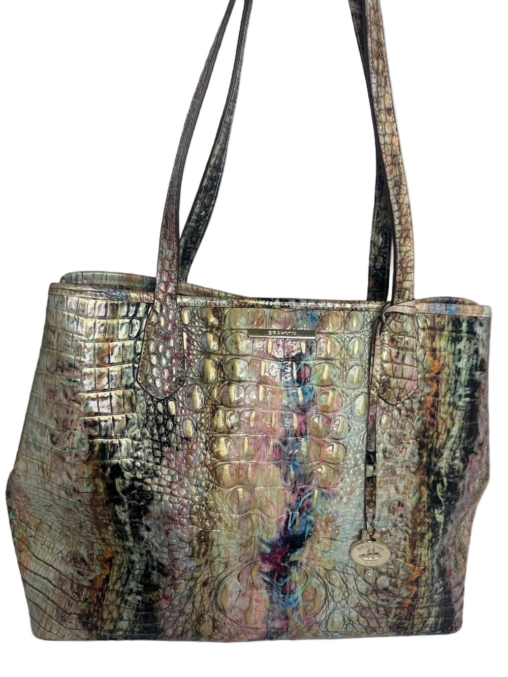 #346 Brahmin NWOT Julian Opal Melbourne Croc Embossed Leather Tote Bag